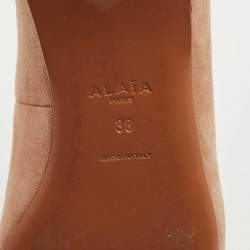 Pre Owned حذاء باليرينا فلات علايا لون بيج/أسود جلد لامع وسويدي مقاس 38