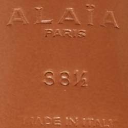 Pre Owned Alaia Beige Patent Leather Bombe Ankle Strap Sandals Size 38.5