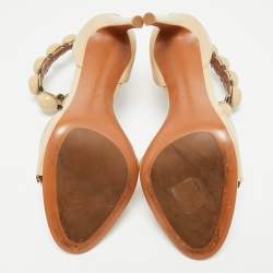 Pre Owned Alaia Beige Patent Leather Bombe Ankle Strap Sandals Size 38.5