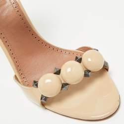 Pre Owned Alaia Beige Patent Leather Bombe Ankle Strap Sandals Size 38.5