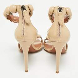 Pre Owned Alaia Beige Patent Leather Bombe Ankle Strap Sandals Size 38.5