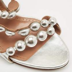 Pre Owned Alaia Silver Leather Bombe Strappy Sandals Size 39
