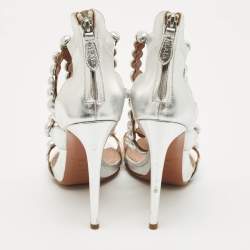 Pre Owned Alaia Silver Leather Bombe Strappy Sandals Size 39