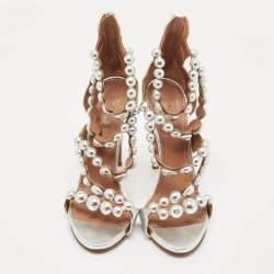 Pre Owned Alaia Silver Leather Bombe Strappy Sandals Size 39