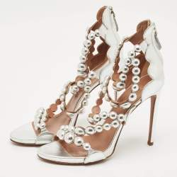Pre Owned Alaia Silver Leather Bombe Strappy Sandals Size 39