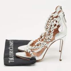 Pre Owned Alaia Silver Leather Bombe Strappy Sandals Size 39