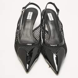 Pre Owned Alaia Black Patent Leather and Mesh Le Coeur Slingback Pointed Toe Pumps Size 41