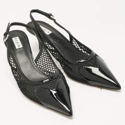 Pre Owned Alaia Black Patent Leather and Mesh Le Coeur Slingback Pointed Toe Pumps Size 41
