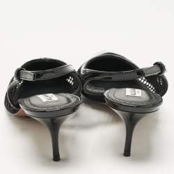 Pre Owned Alaia Black Patent Leather and Mesh Le Coeur Slingback Pointed Toe Pumps Size 41