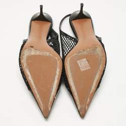 Pre Owned Alaia Black Patent Leather and Mesh Le Coeur Slingback Pointed Toe Pumps Size 41