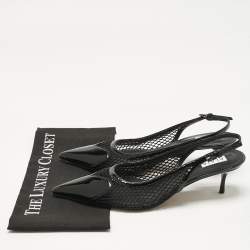 Pre Owned Alaia Black Patent Leather and Mesh Le Coeur Slingback Pointed Toe Pumps Size 41