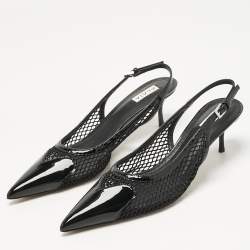 Pre Owned Alaia Black Patent Leather and Mesh Le Coeur Slingback Pointed Toe Pumps Size 41