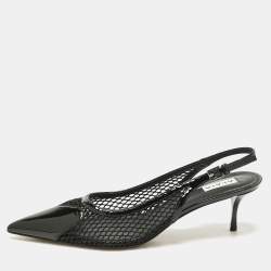 Pre Owned Alaia Black Patent Leather and Mesh Le Coeur Slingback Pointed Toe Pumps Size 41