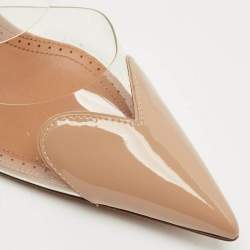 Pre Owned Alaia Beige Patent Leather and PVC Le Coeur Mules Size 38
