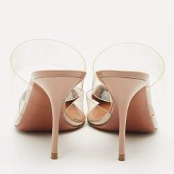 Pre Owned Alaia Beige Patent Leather and PVC Le Coeur Mules Size 38