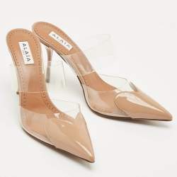 Pre Owned Alaia Beige Patent Leather and PVC Le Coeur Mules Size 38
