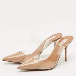 Pre Owned Alaia Beige Patent Leather and PVC Le Coeur Mules Size 38