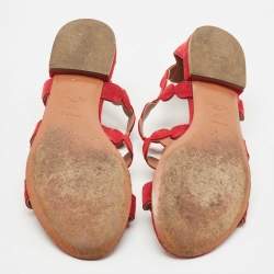 Pre Owned Alaia Red Laser Cut Suede Open Toe Flat Sandals Size 38.5