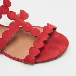 Pre Owned Alaia Red Laser Cut Suede Open Toe Flat Sandals Size 38.5