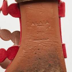 Pre Owned Alaia Red Laser Cut Suede Open Toe Flat Sandals Size 38.5