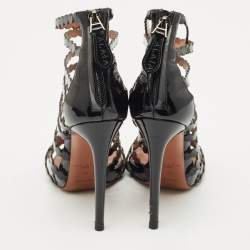 Pre Owned Alaia Black Patent Leather Gladiator Sandals Size 38