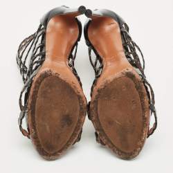 Pre Owned Alaia Black Patent Leather Gladiator Sandals Size 38