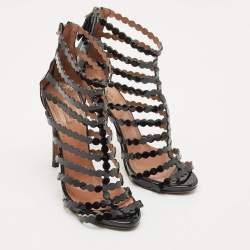 Pre Owned Alaia Black Patent Leather Gladiator Sandals Size 38