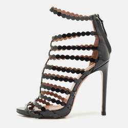 Pre Owned Alaia Black Patent Leather Gladiator Sandals Size 38