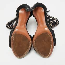 Pre Owned Alaia Black Suede Eyelet Embellished Ankle Strap Sandals Size 35