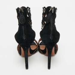 Pre Owned Alaia Black Suede Eyelet Embellished Ankle Strap Sandals Size 35