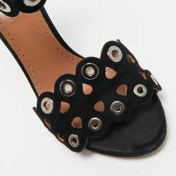 Pre Owned Alaia Black Suede Eyelet Embellished Ankle Strap Sandals Size 35