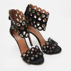 Pre Owned Alaia Black Suede Eyelet Embellished Ankle Strap Sandals Size 35