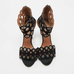 Pre Owned Alaia Black Suede Eyelet Embellished Ankle Strap Sandals Size 35