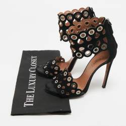 Pre Owned Alaia Black Suede Eyelet Embellished Ankle Strap Sandals Size 35