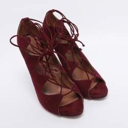 Pre Owned Alaia Burgundy Suede Lace Up Open Pumps Size 41