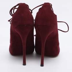Pre Owned Alaia Burgundy Suede Lace Up Open Pumps Size 41