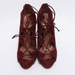 Pre Owned Alaia Burgundy Suede Lace Up Open Pumps Size 41