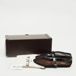 Pre Owned Alaia Black Fishnet and Patent Leather Ballet Flats Size 39.5