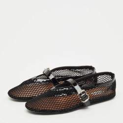 Pre Owned Alaia Black Fishnet and Patent Leather Ballet Flats Size 39.5