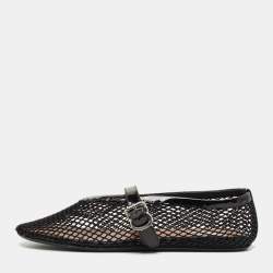 Pre Owned Alaia Black Fishnet and Patent Leather Ballet Flats Size 39.5