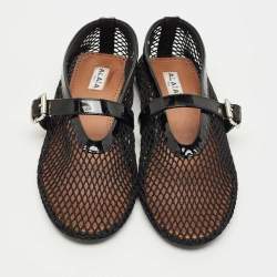 Pre Owned Alaia Black Fishnet and Patent Leather Ballet Flats Size 39.5