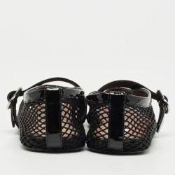 Pre Owned Alaia Black Fishnet and Patent Leather Ballet Flats Size 39.5