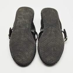 Pre Owned Alaia Black Fishnet and Patent Leather Ballet Flats Size 39.5