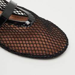 Pre Owned Alaia Black Fishnet and Patent Leather Ballet Flats Size 39.5