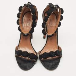 Pre Owned Alaia Black Suede Bombe Ankle Strap Sandals Size 39