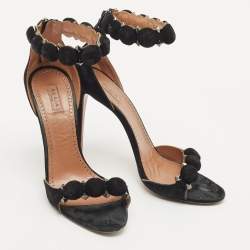 Pre Owned Alaia Black Suede Bombe Ankle Strap Sandals Size 39