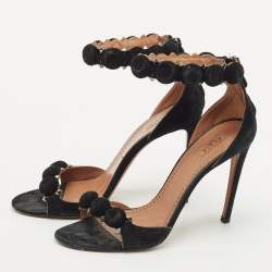 Pre Owned Alaia Black Suede Bombe Ankle Strap Sandals Size 39