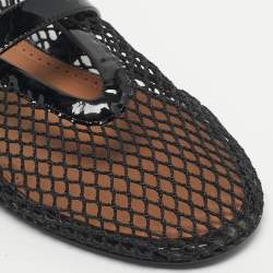 Pre Owned Alaia Black Mesh and Patent Leather Ballet Flats Size 37.5