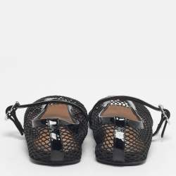 Pre Owned Alaia Black Mesh and Patent Leather Ballet Flats Size 37.5