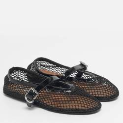 Pre Owned Alaia Black Mesh and Patent Leather Ballet Flats Size 37.5